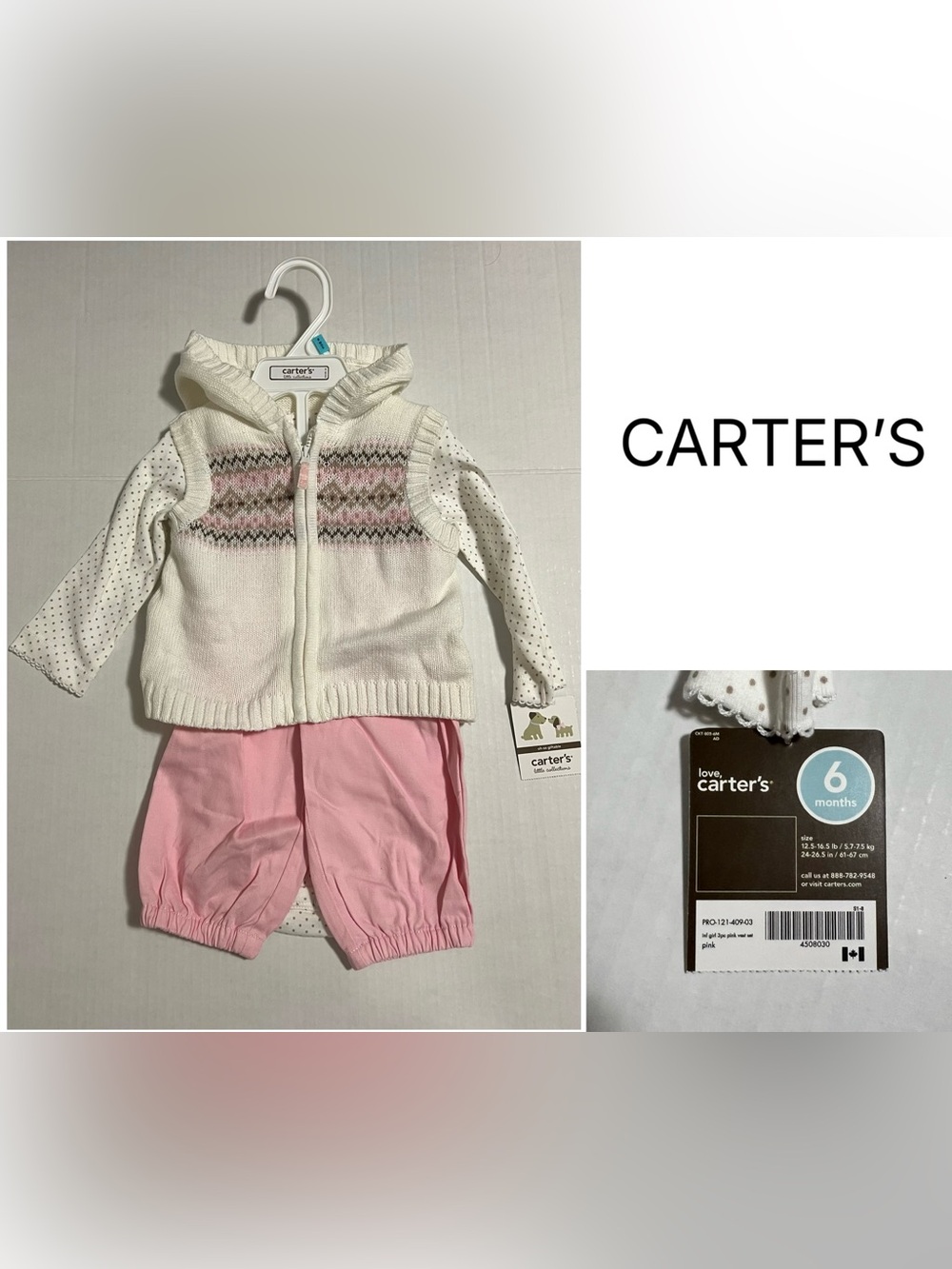 CARTER’S - 6M - NWT - INFANT GIRLS 3PC FAIRISLE KNIT VEST SET